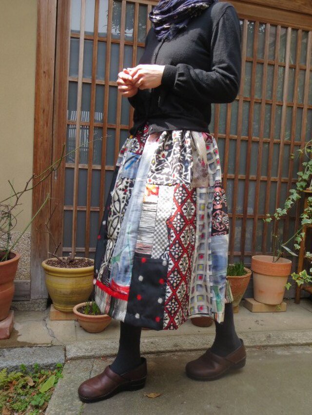 銘仙リメイク☆色々パッチでカラフル！ポップ！可愛い！74㎝丈