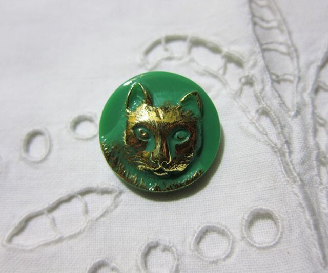 チェコのガラスボタン 金色の猫 Green Iichi ハンドメイド クラフト作品 手仕事品の通販