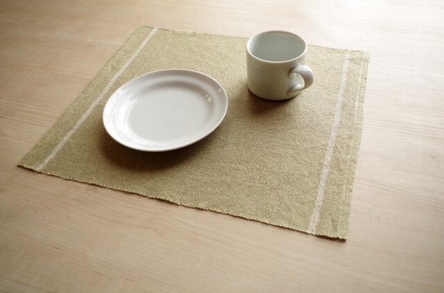 手織りリネンランチョンマット うぐいすの画像1枚目