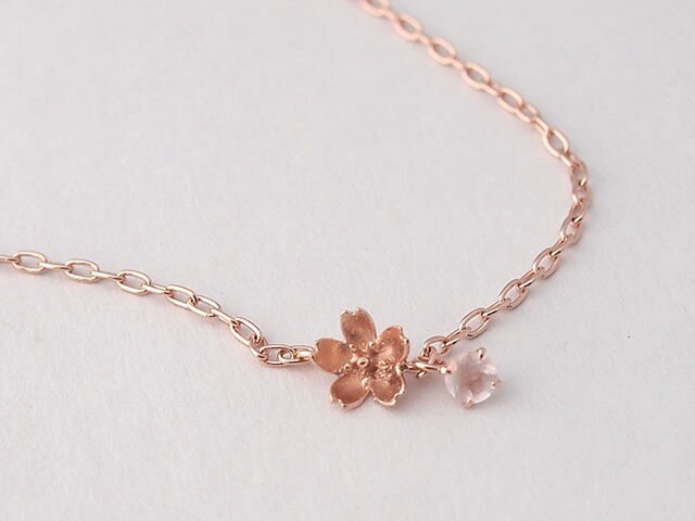 桜ブレスレット【ローズクオーツ】一粒シンプルタイプ | iichi 日々の