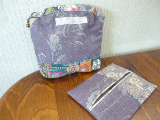 2北欧調綿麻のミシン刺繍ポーチパッチ、ティッシュカバーの画像1枚目