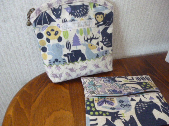 5北欧調綿麻のミシン刺繍ポーチパッチ、ティッシュカバーの画像1枚目