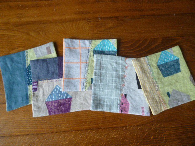 7北欧調綿麻のミシン刺繍パッチコースターセットの画像1枚目