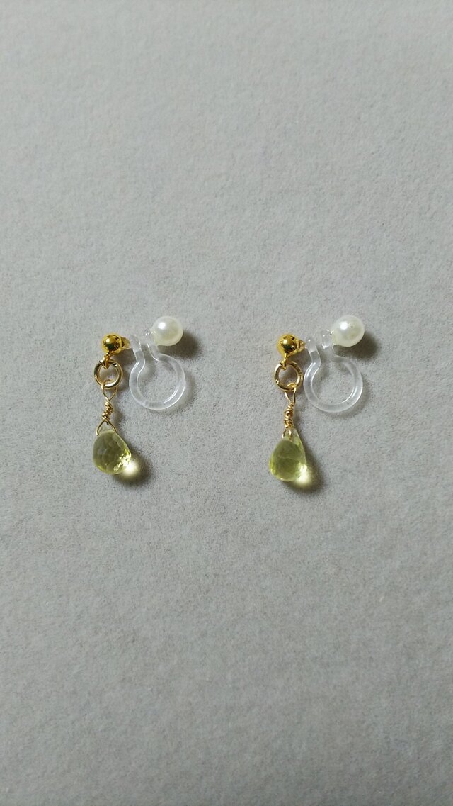 宝石質レモンクォーツドロップイヤリングの画像1枚目