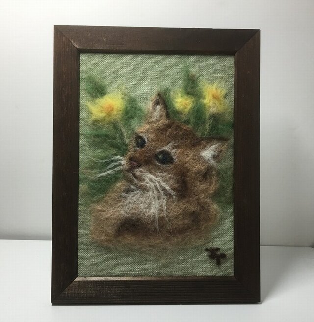 羊毛フェルトの猫の絵(アビシニアン)の画像1枚目