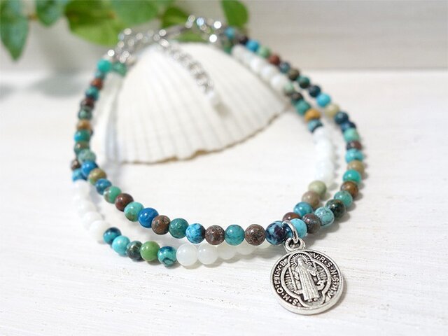 *turquoise summer #01* 天然色ブレスレットの画像1枚目