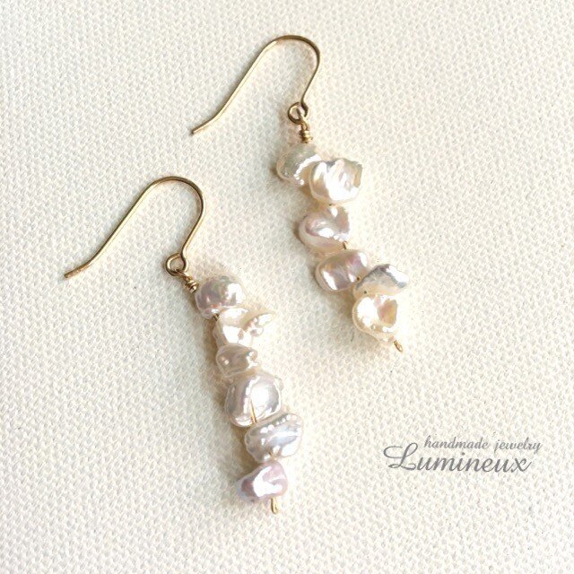 Freshwater Pearl long earrings k14gf (pierce)の画像1枚目