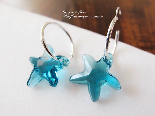 SV925 サマー☆de starfish スワロフスキーのフープピアスの画像1枚目