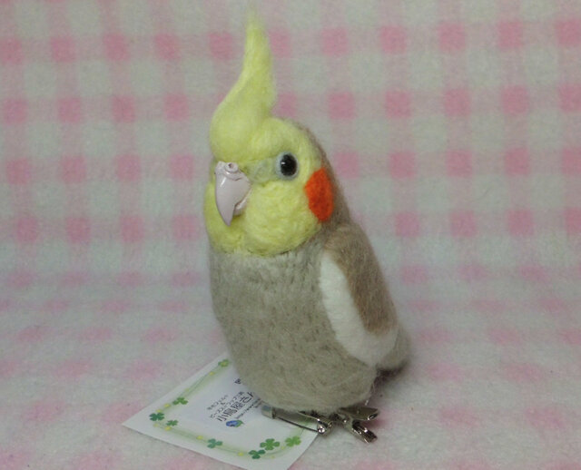オカメインコ シナモングレー mini♪☆選べる2タイプ☆ クリップ付ブローチorマグネット 羊毛フェルトの画像1枚目