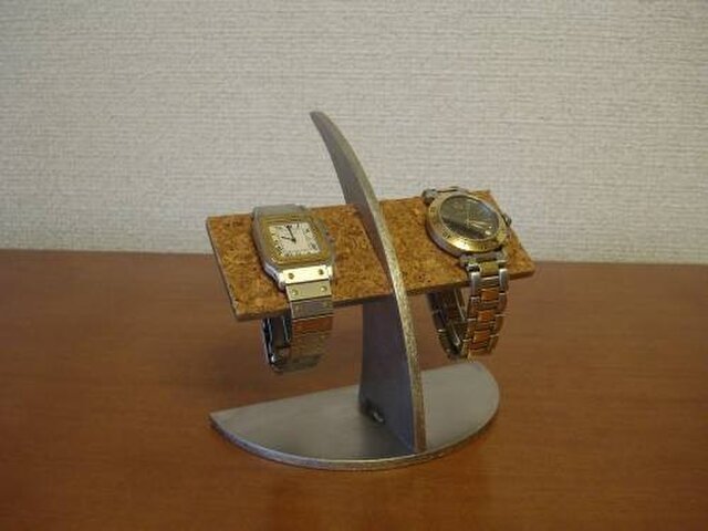 半円台コルクバー2本掛け腕時計スタンドの画像1枚目