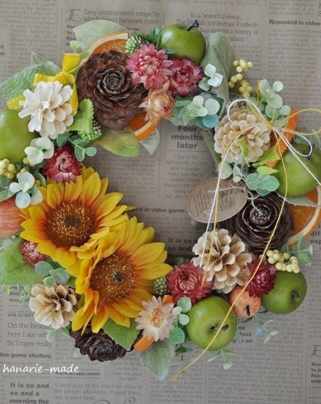 sunflower,orange & apples:wreathの画像1枚目