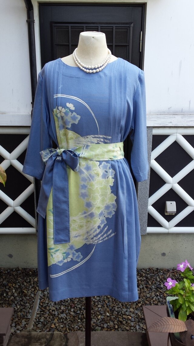 Sale 着物リメイク　古布　手作り　夏　絽　色留め袖　ワンピース(ベルト付き)