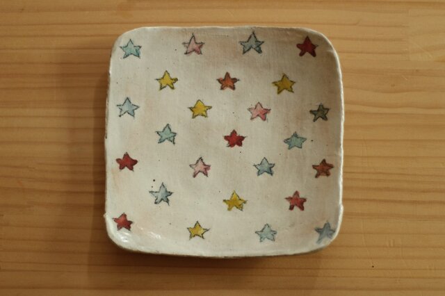 粉引きカラフル星のトースト皿。の画像1枚目
