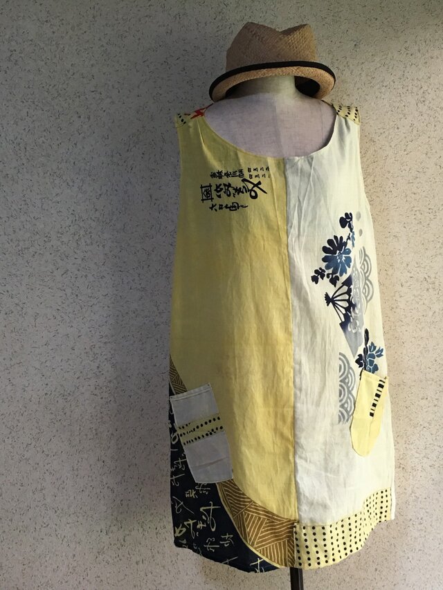 手ぬぐい後染めワンピース160710-01の画像1枚目