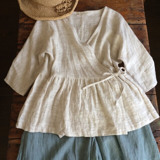 カシュクールブラウス （ざっくりリネン　生成り）