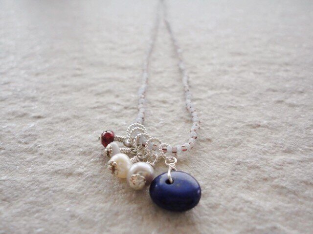 SV925★縞模様×水色★CHARM NECKLACEの画像1枚目