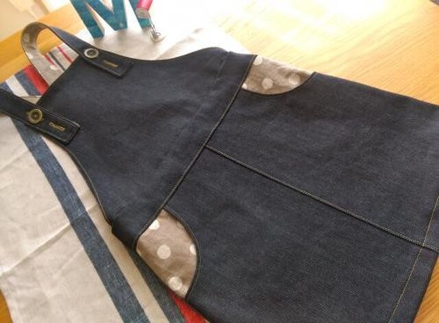 【S様オーダー品】サロペットスカート*デニム*ドット/ベージュの画像1枚目