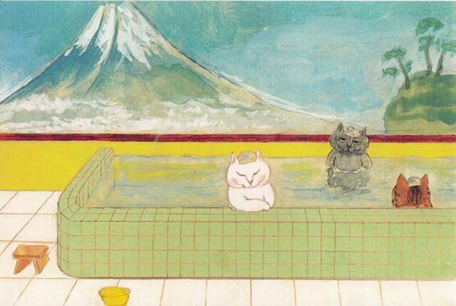 カマノレイコ オリジナル猫ポストカード「銭湯」2枚セットの画像1枚目