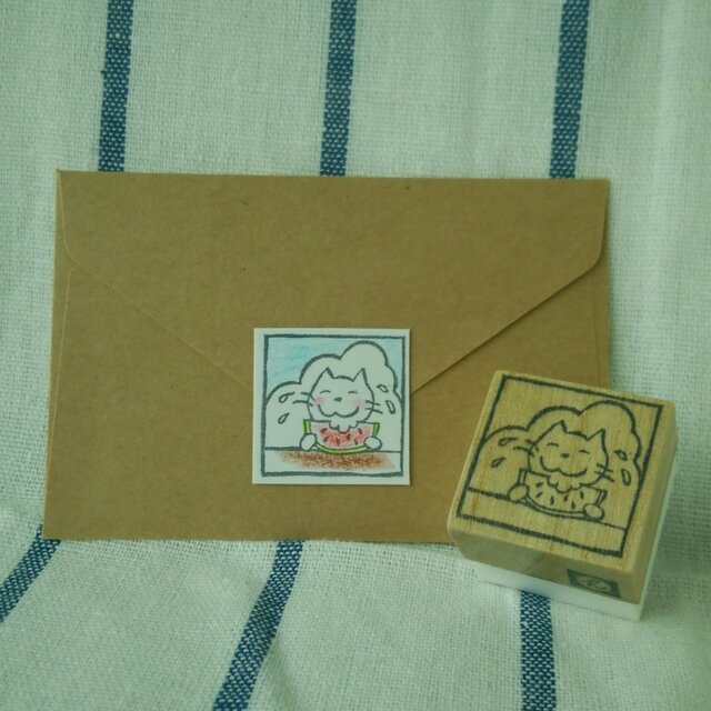 塗り絵ネコさんはんこ(スイカ)の画像1枚目