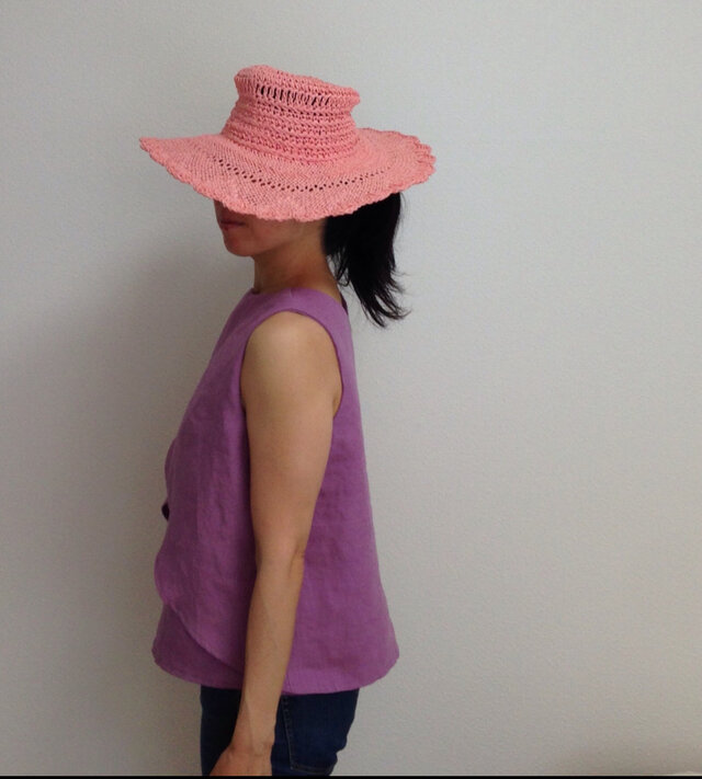 ＊お色が選べる・共布のヘアターバン付きリネンのバッククロスブラウス