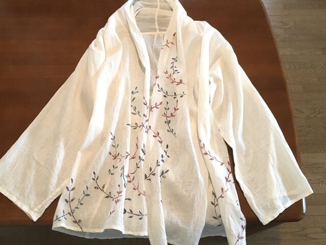 ふわっと羽織る長袖 【涼しい風の朝】手描き一点ものデリケート肌仕様コットンの画像1枚目