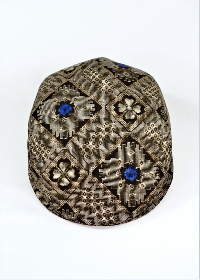 再販：大島紬ハンチング：龍郷　花菱模様　泥染め　1710h2