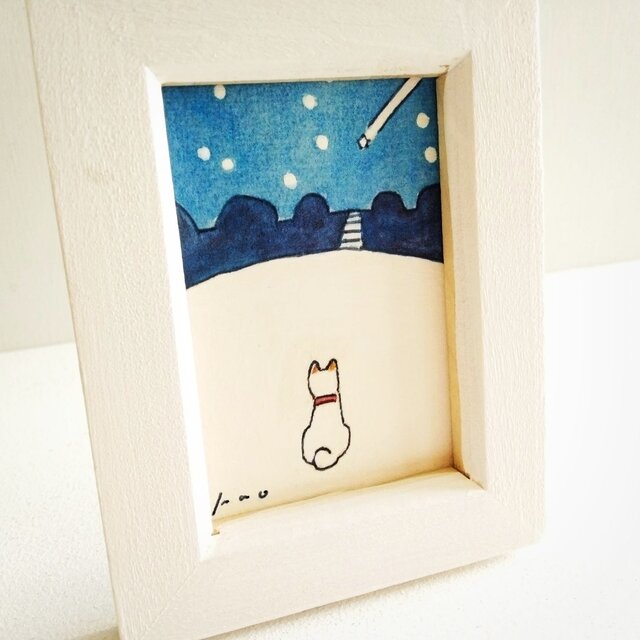 犬の絵｜原画「流れ星」※木製ミニ額縁入り | iichi 日々の暮らし
