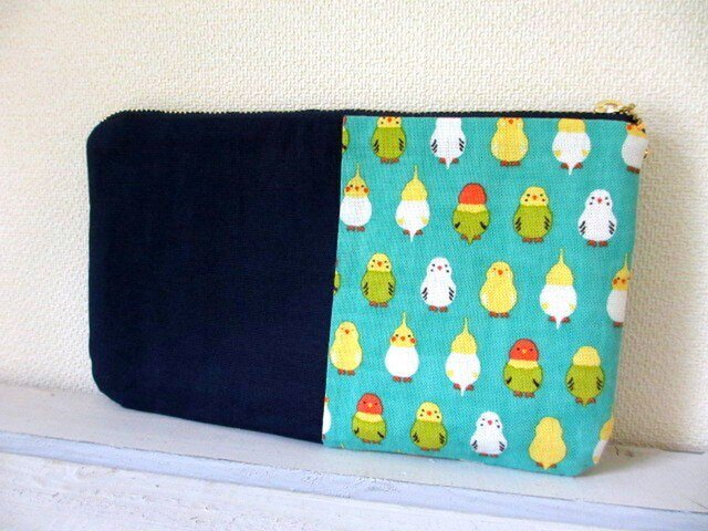 てぬぐいポーチ*インコちゃんの画像1枚目