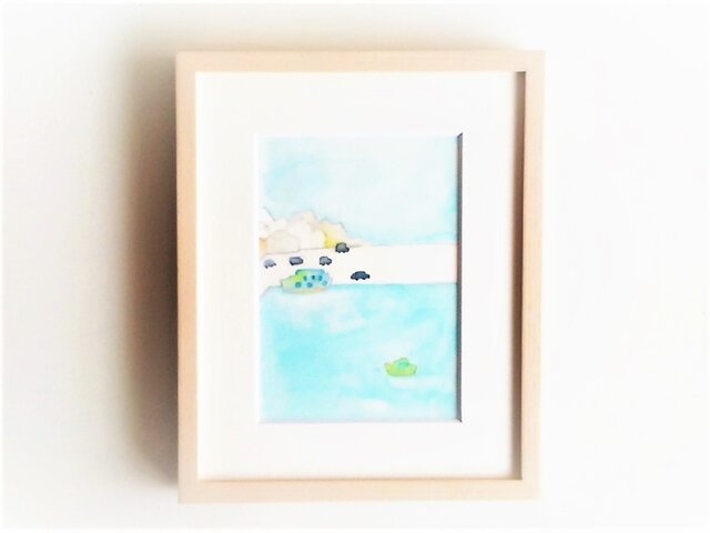 「港の朝」イラスト原画/額縁入りの画像1枚目