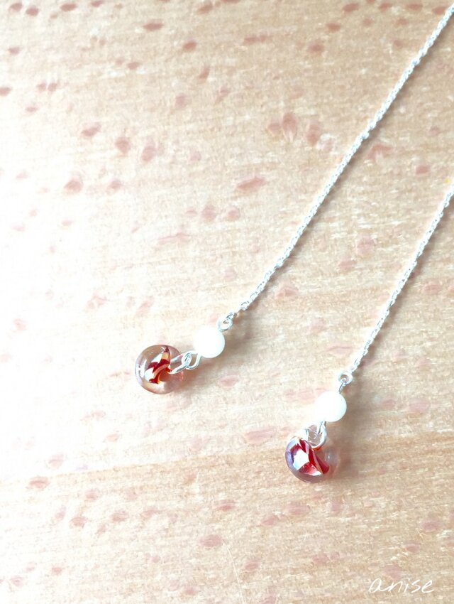 ガラス チェーンピアス (red) Silver 925 no.2の画像1枚目