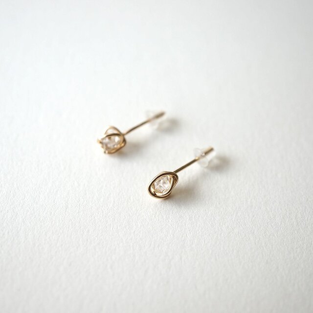 Crystal crumple pierce 14kgf ハーキマーダイヤモンド ピアスの画像1枚目