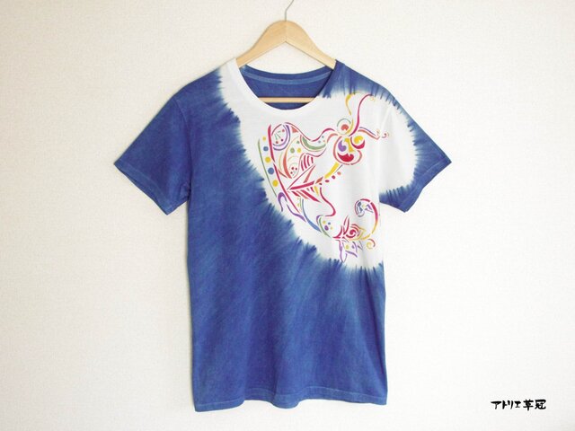 藍染絞りステンシルTシャツ*印の画像1枚目