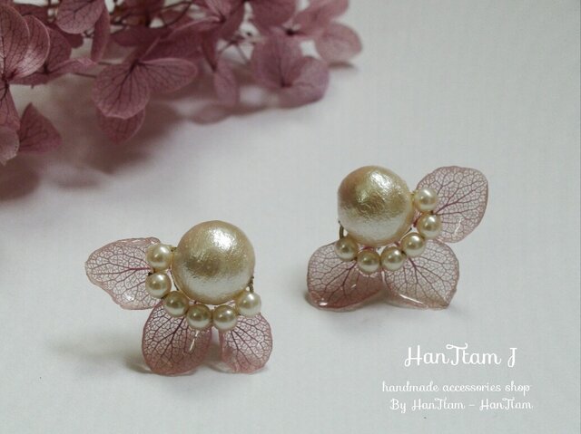 紫陽花スカートのコットンパールピアスの画像1枚目