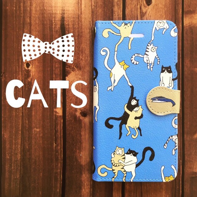 8対応★手帳型iPhoneケース CATS brownの画像1枚目