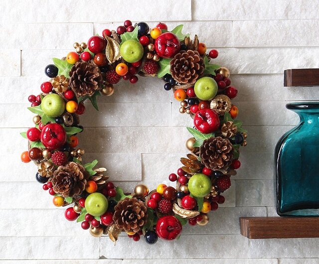 オレンジ・グリーン・松ぼっくり・リース (C02E) クリスマス