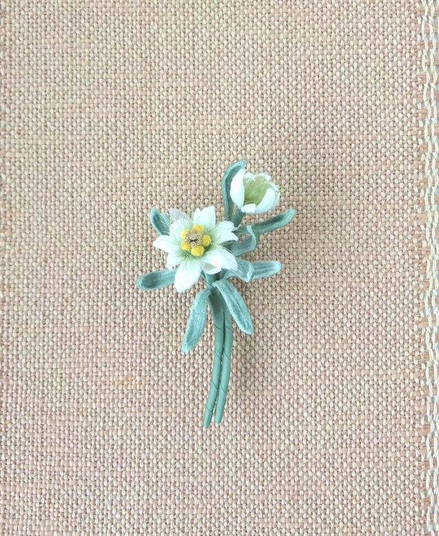 エーデルワイス 黄 * モア製 * ブローチの画像1枚目