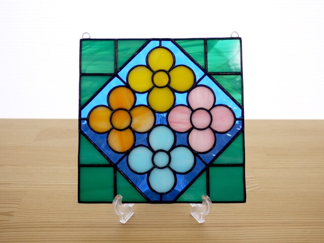 ステンドグラス ミニパネル 花壇・ブルー系 15cmの画像1枚目