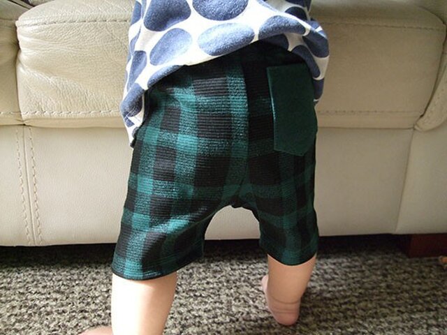 size80cmニットショートパンツ(チェック・グリーン)の画像1枚目