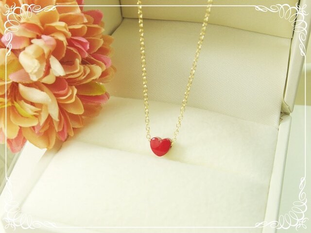 感謝価格＊*K14GF***N32*真っ赤なぷっくりハート☆プチネックレス
