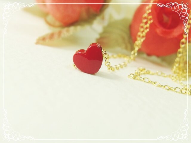 感謝価格＊*K14GF***N32*真っ赤なぷっくりハート☆プチネックレス
