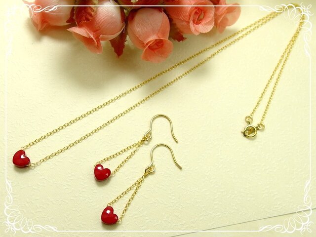 感謝価格＊*K14GF***N32*真っ赤なぷっくりハート☆プチネックレス