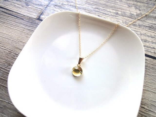 【受注生産】Necklace■Round cabochon 8mm 14KGF■レモンクオーツの画像1枚目