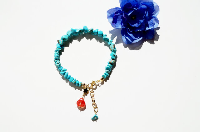 貝殻&星&ターコイズ ブレスレット Shell&Star&Turquoise amulet bracelet B0016の画像1枚目