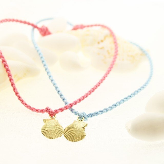 K18貝殻の絹紐ブレスレット - Kaiawase