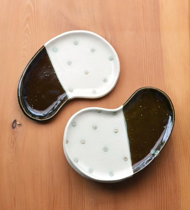 緑/白/茶【豆型皿・取り皿サイズ】の画像1枚目