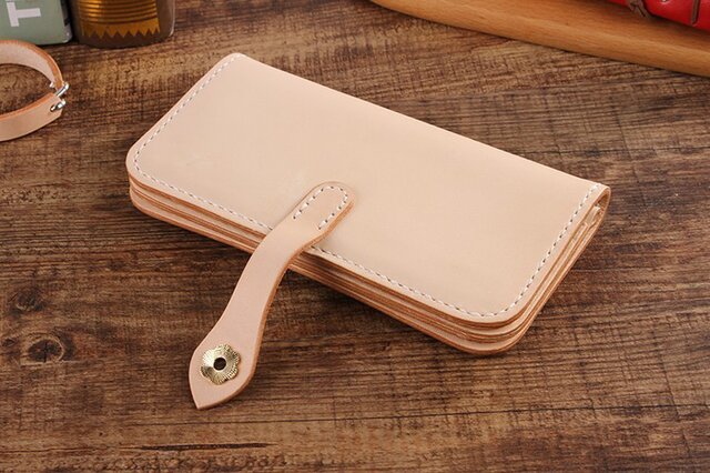 切線派】牛革二つ折り手作り手縫い写真いれ長財布(012001) | iichi  