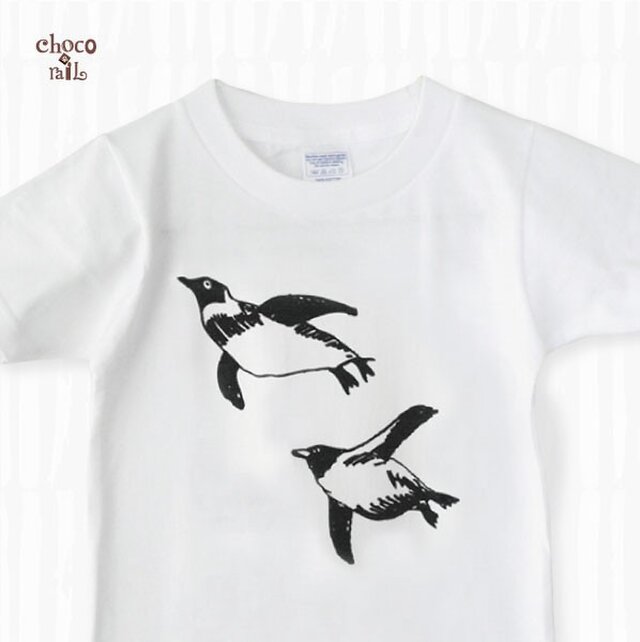 泳ぐペンギン 白Tシャツ キッズ