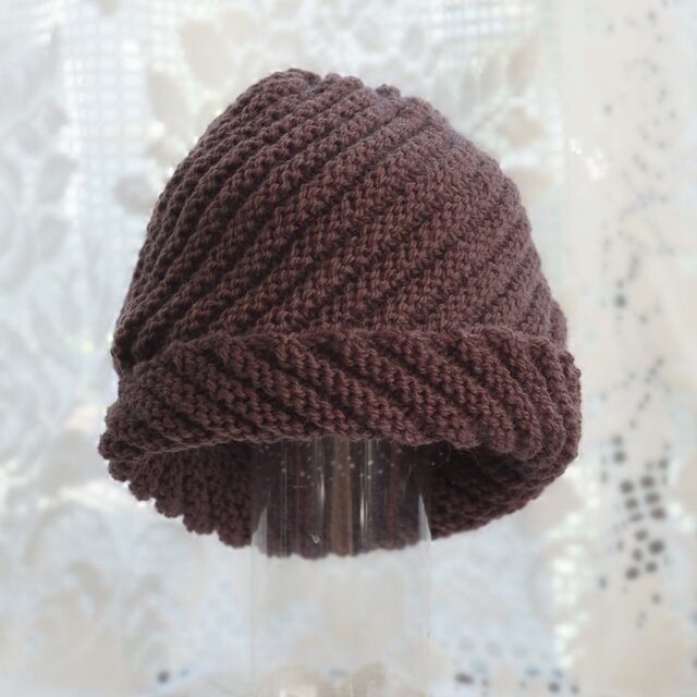 毛１００％ ななめ編みのニット帽子（茶色） | iichi 日々の暮らしを
