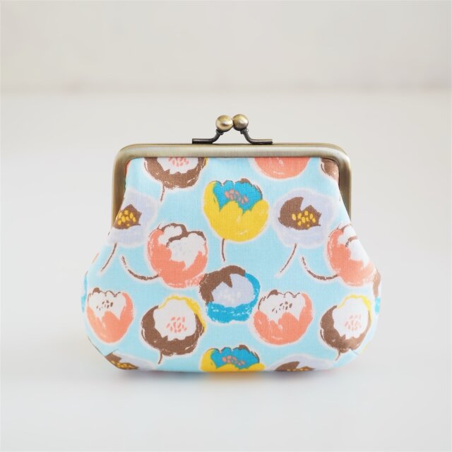 ■がま口ポーチ / ふんわりチューリップ・ブルー■ petit (tlp-bl)