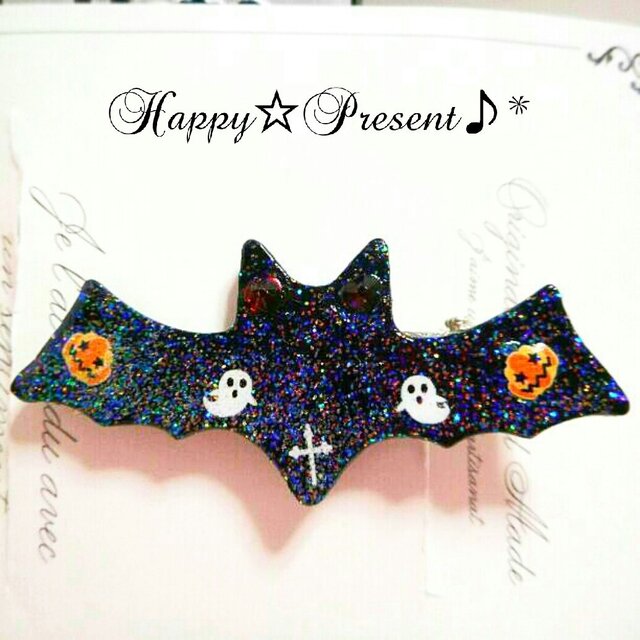 Halloweenコウモリのミニヘアクリップ*ヘアピン☆★*黒の画像1枚目